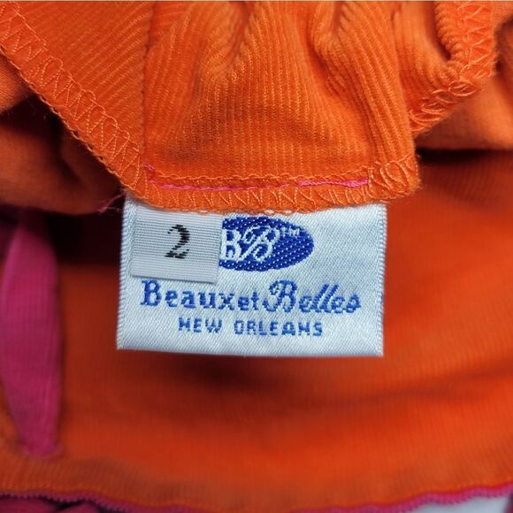 Beaux Et Belles Smocked Lollipop Corduroy Orange Pink Colorful Girls Dress - Picture 6 of 10